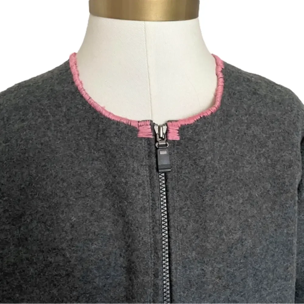 Handmade Gray Wool Elbow Cut-Out Embroidered Mid-Length Coat - 6/8, M, OOAK! - Picture 3 of 14